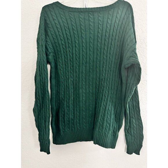 BP Womens Cable-Knit V-neck Sweater‎ Size M Emerald Green Cotton Blend Cottage - Picture 7 of 8